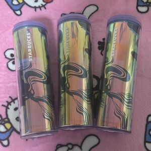 Lot Of 3 Starbucks Colorful Tumblers with Purple Tops